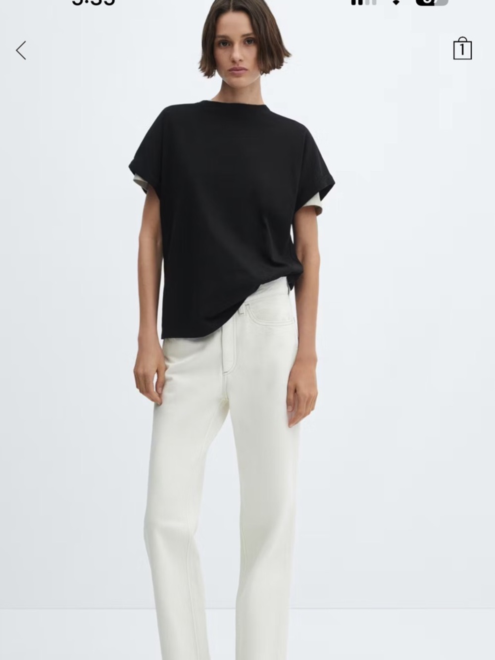 Mango 100% cotton round neck black tee